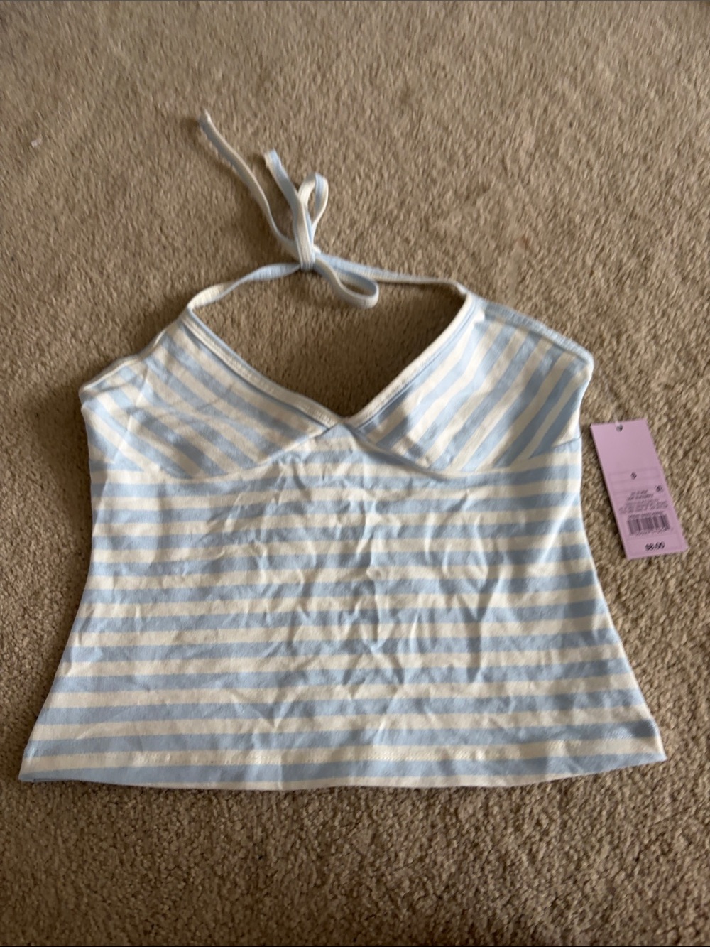 Striped Halter Tank Top in Light Blue and White
